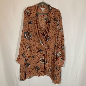 Addition Elle Floral Wrap Blouse in Brown and Black